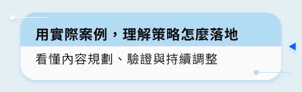 用實際案例，理解策略怎麼落地看懂內容規劃、驗證與持續調整